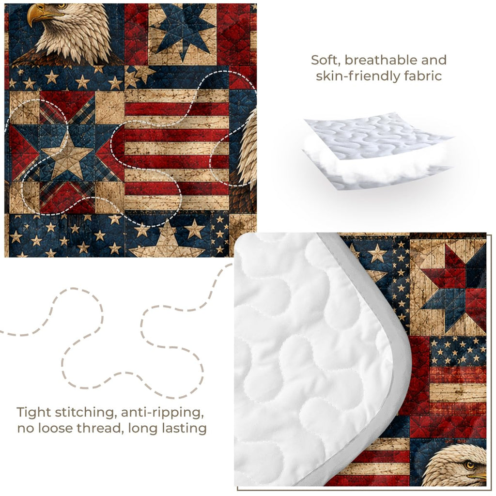 2 Pieces Patriotic Eagle Quilt Set with American Flag and Sunset Mountain Scene, Rustic Microfiber Bedding Decor, 1