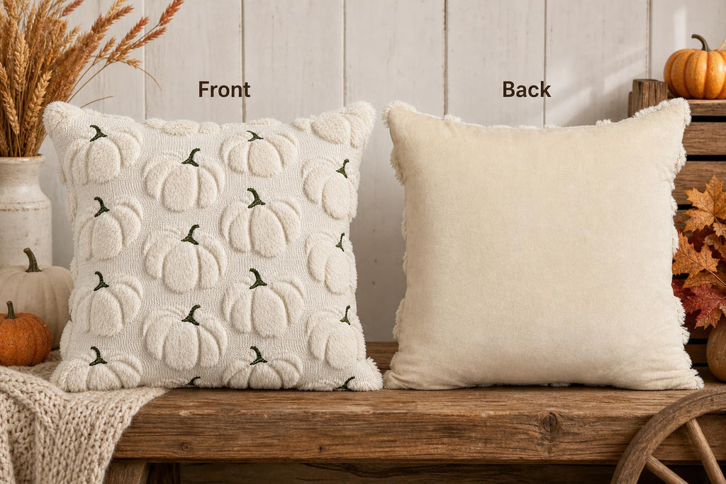 Fall Pillow Covers 18x18 Set of 2 Beige Pumpkin Decorations