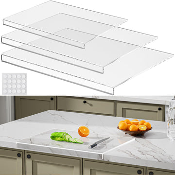 Acrylic Cutting Board with Counter Lip 3-Piece(17.5"x13.5", 16"x12", 11.5"x7.5"), Clear Non-Slip Cutting Boards for