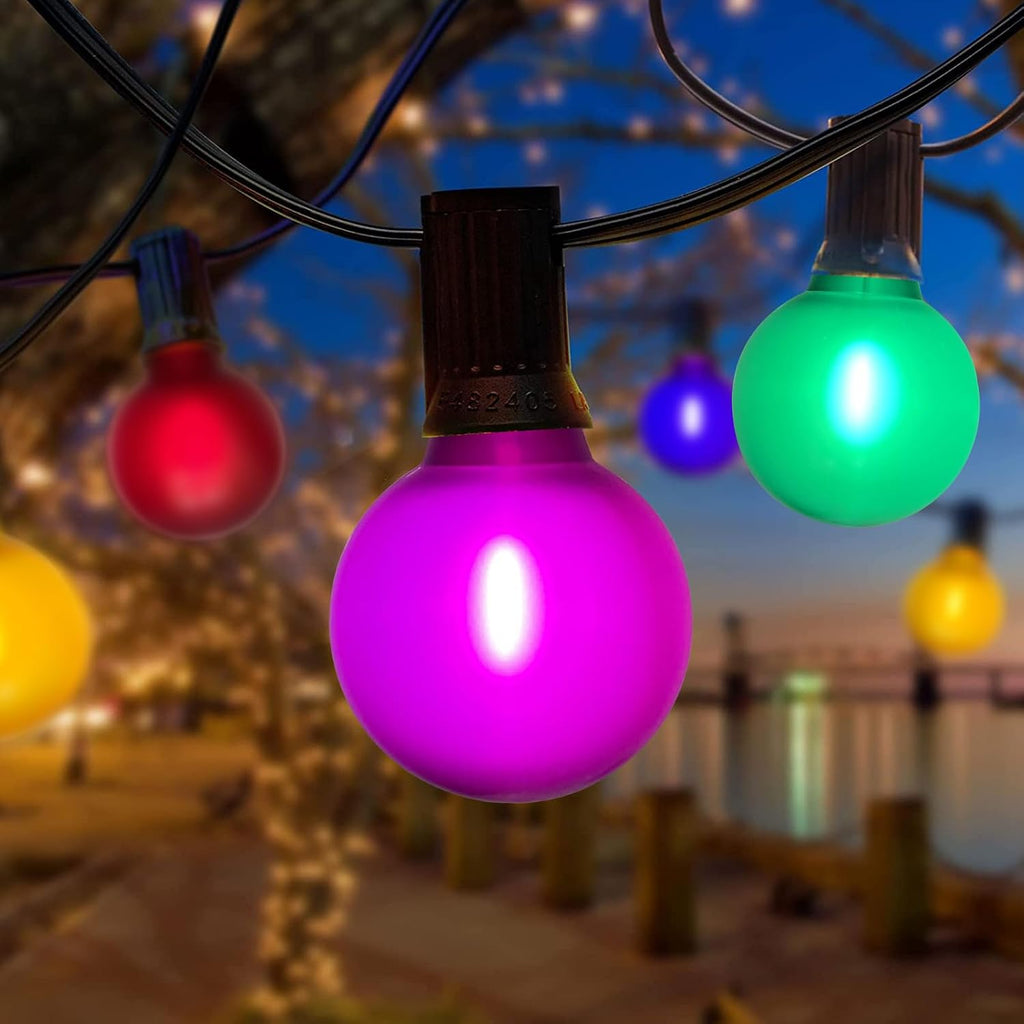 50Ft Outdoor Frosted Multicolor Christmas Lights, Globe Patio String Lights with 25 Ceramic Colorful Bulbs(2 Spare)