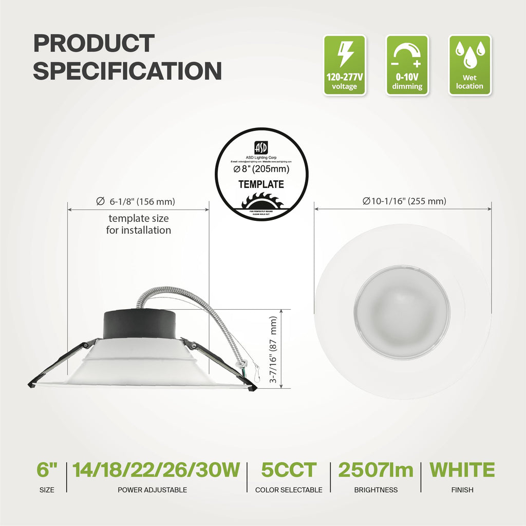 4 Pack 8 Inch 30W Commercial Canless LED Downlight