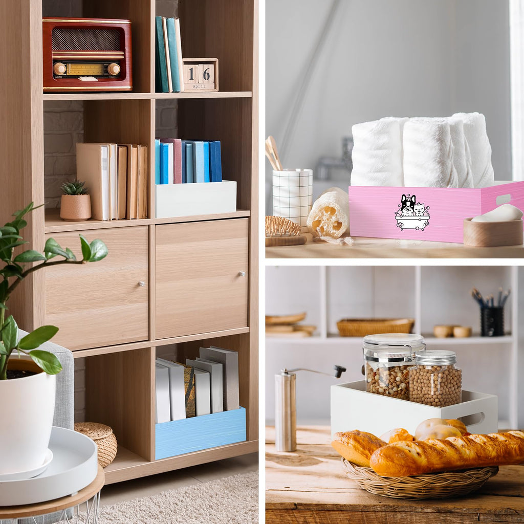 Set of 6 Wooden Storage Boxes with Handles Nesting Farmhouse, White