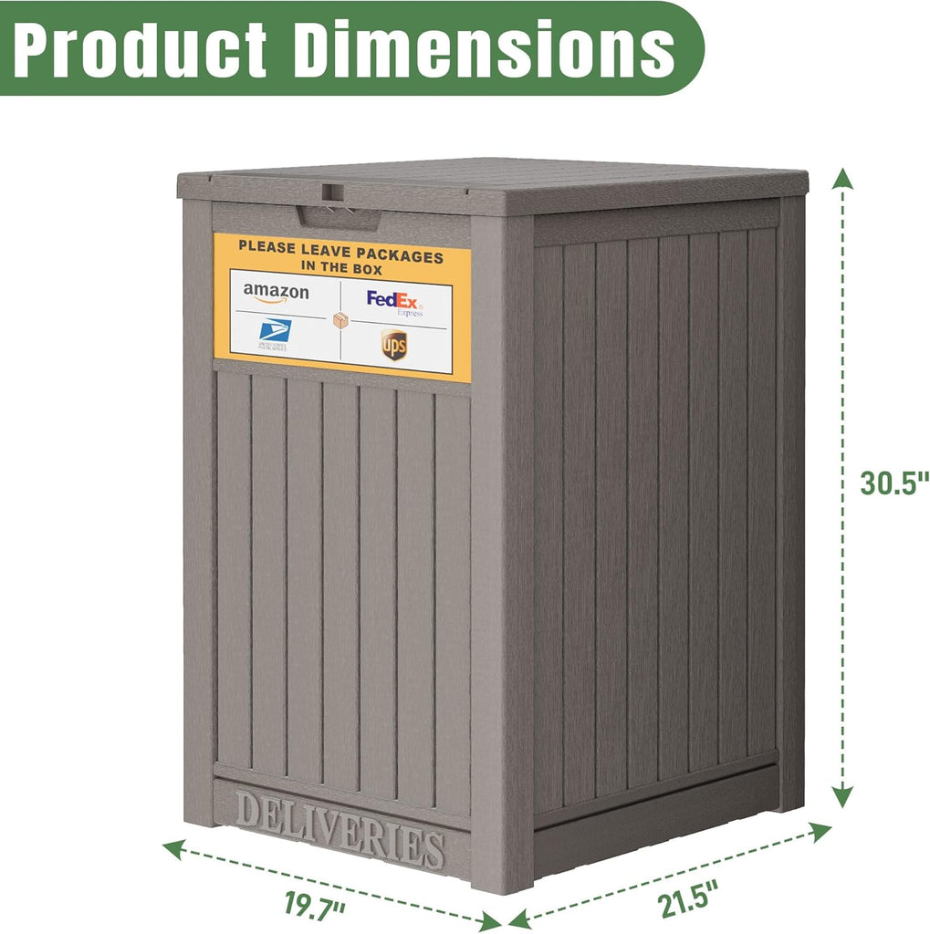 Package Delivery Box with Sign, Secure Lockable Waterproof Package Delivery Container, Resin Deck Box