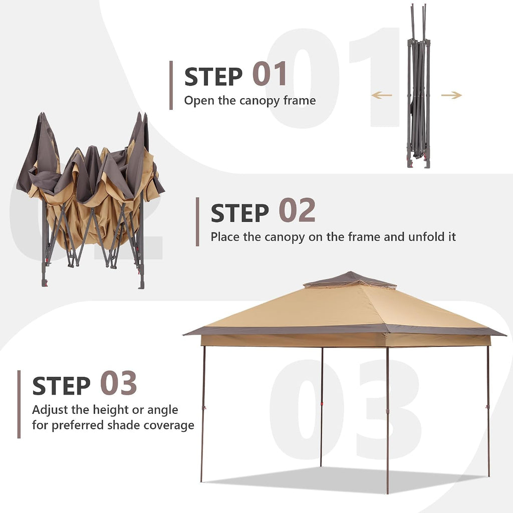 11x11 Pop Up Canopy Tent, Outdoor Canopy with Netting, Outdoor Gazebo Tent with Handbag, Brown.