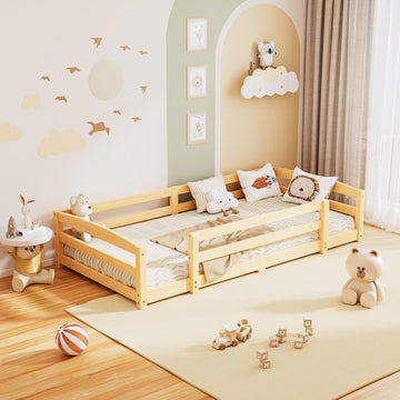 Toddler Floor Bed with Wood Slats, Montessori Floor Bed Frame for Kids