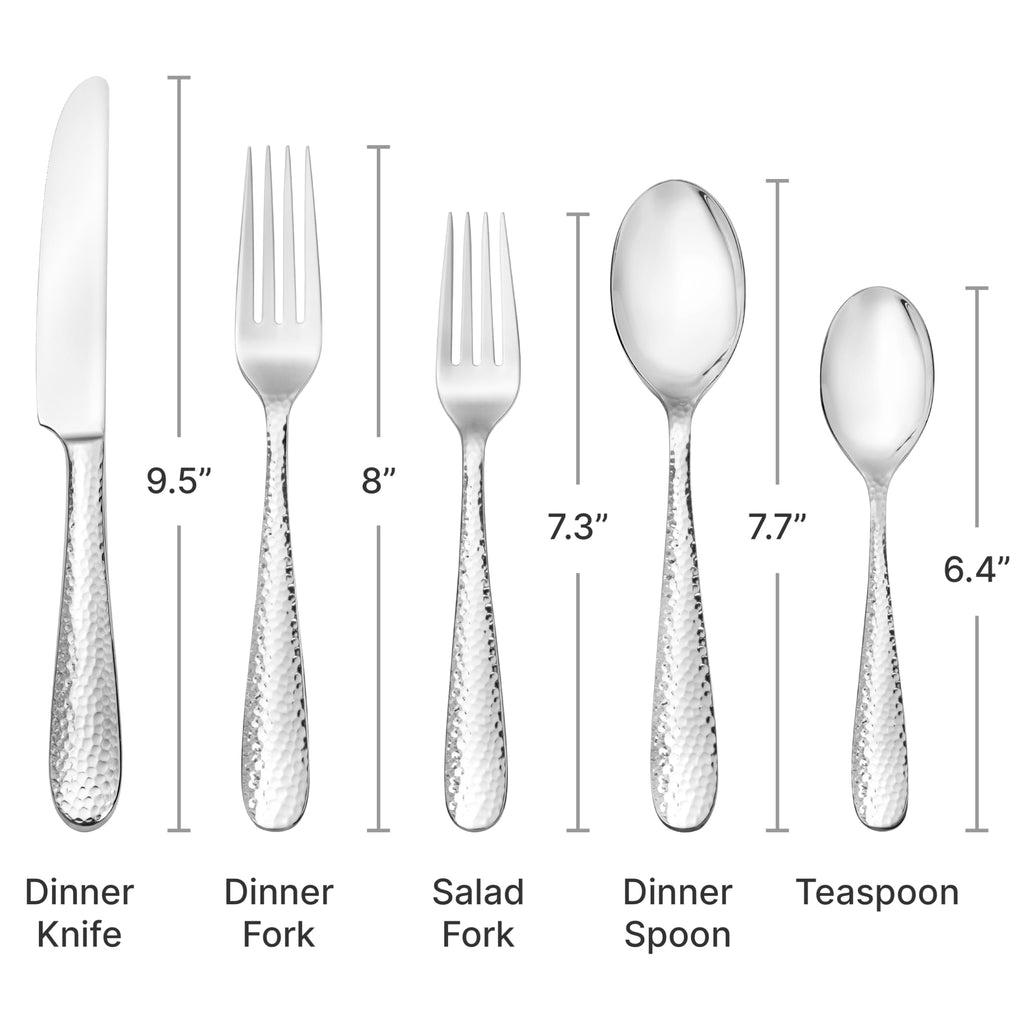Premium 20 Piece Hammered Silverware Set, 18/10 Stainless Steel, Fine Flatware Service for 4 - Dishwasher Safe