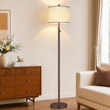 Upgraded】 Dimmable Floor Lamp, 11W LED Bulb Included, Modern Standing Lamp, Tall Pole Light with Linen Shade Reading