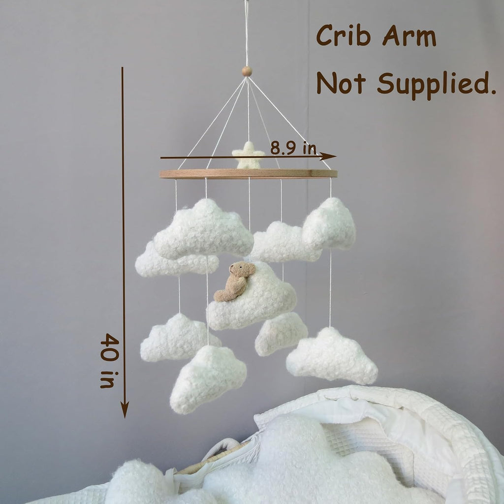Soft Cloud & Bear Baby Mobile for Crib | Neutral Nursery Mobiles for Baby Crib Mobile for Girls & Boys | Wooden