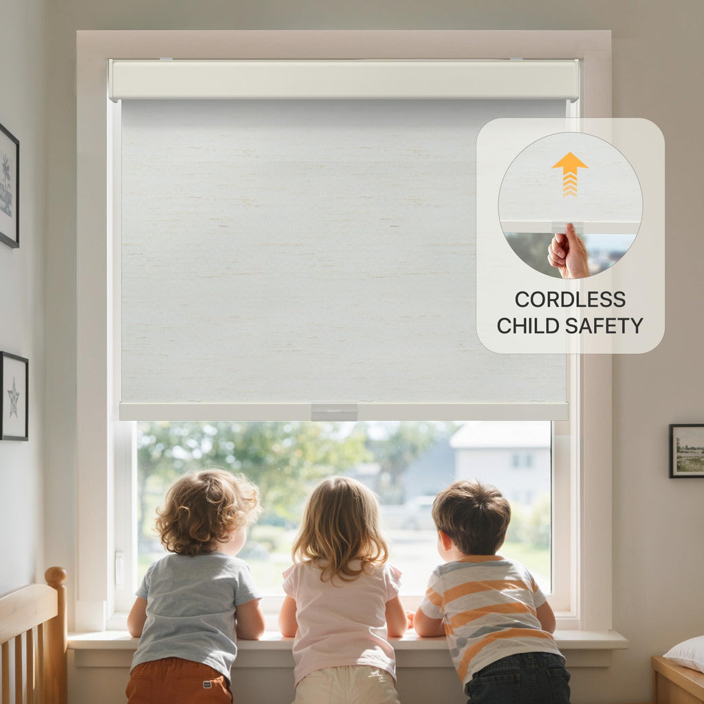 Cordless Blackout Roller Shades, Linen Beige