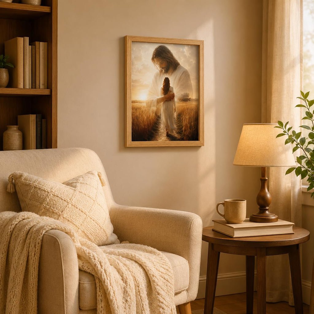 Framed Jesus Wheat Field Canvas Wall Art Christian Home Decor 12x16 Inches