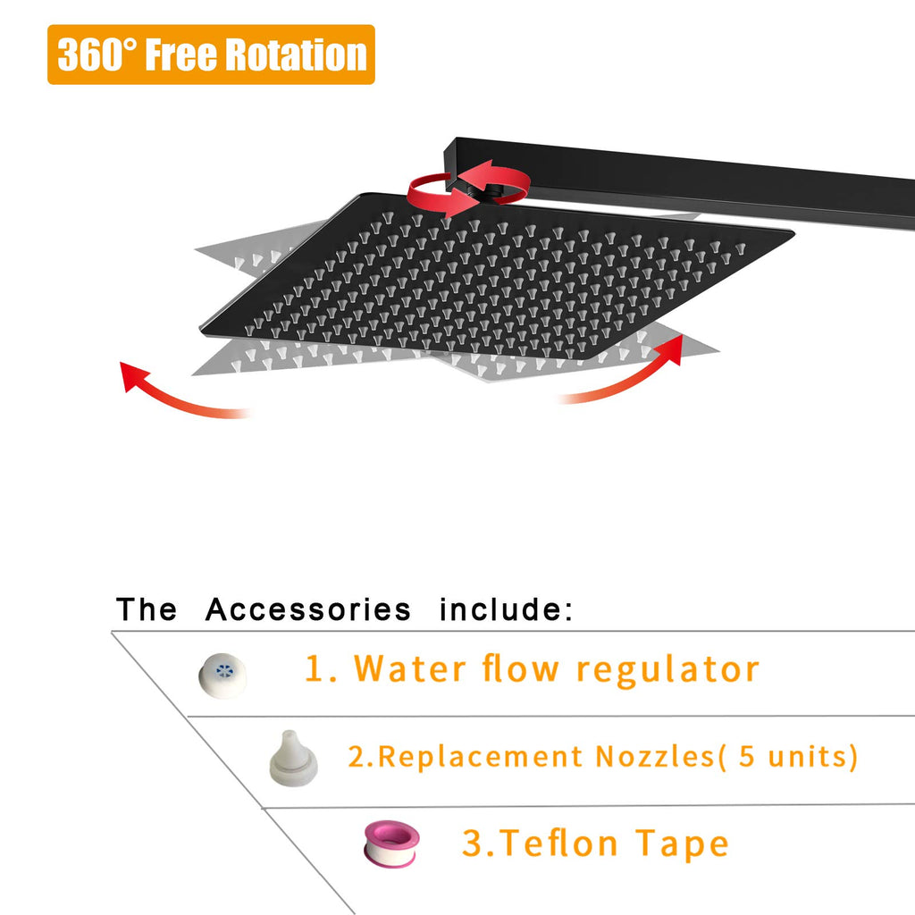 10 In Rain Shower Head High Pressure Rainfall Shower Head Matte Black