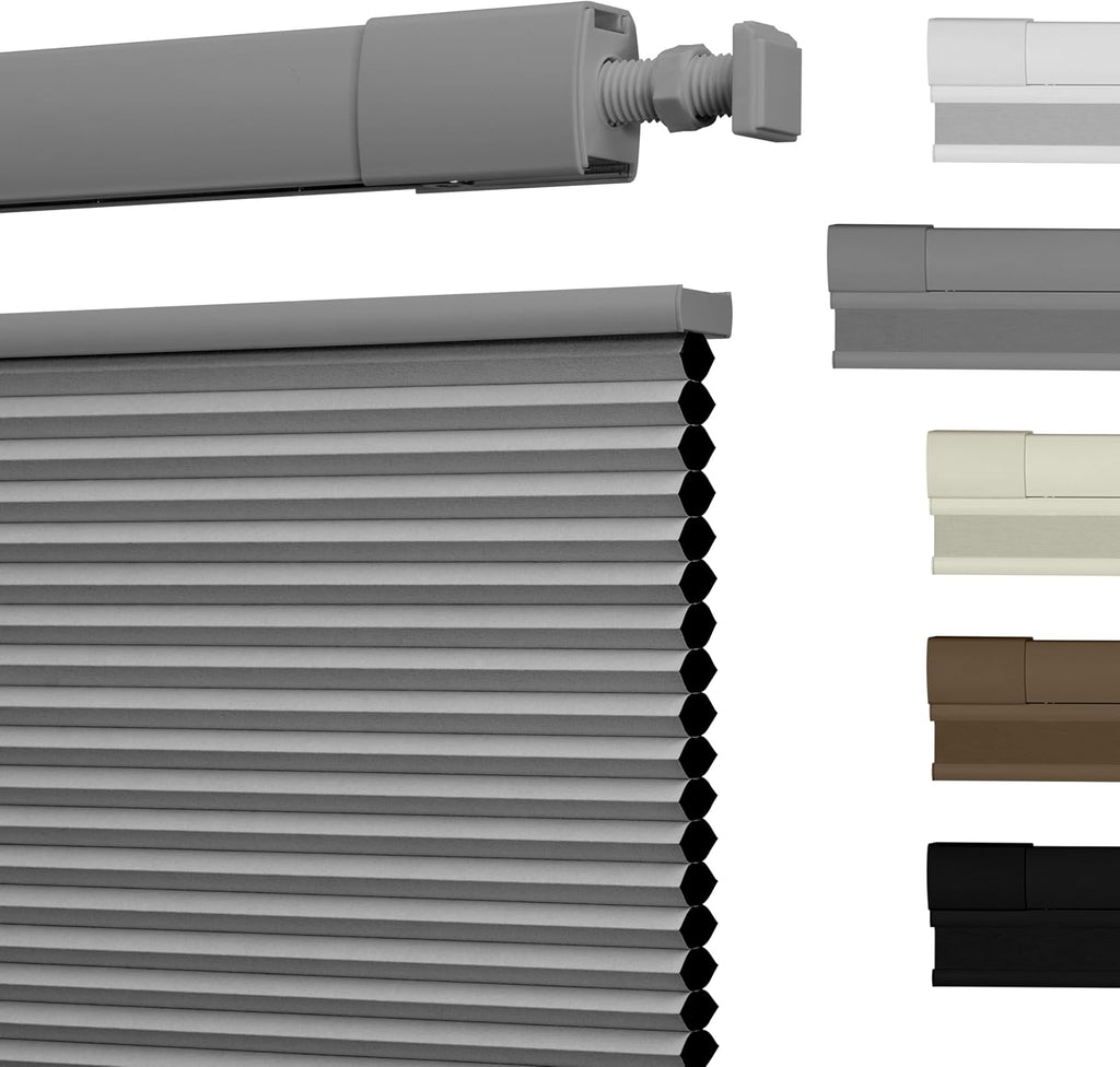 No Drill TDBU Cellular Shades for Windows,Grey, | Top Down B - Grey X