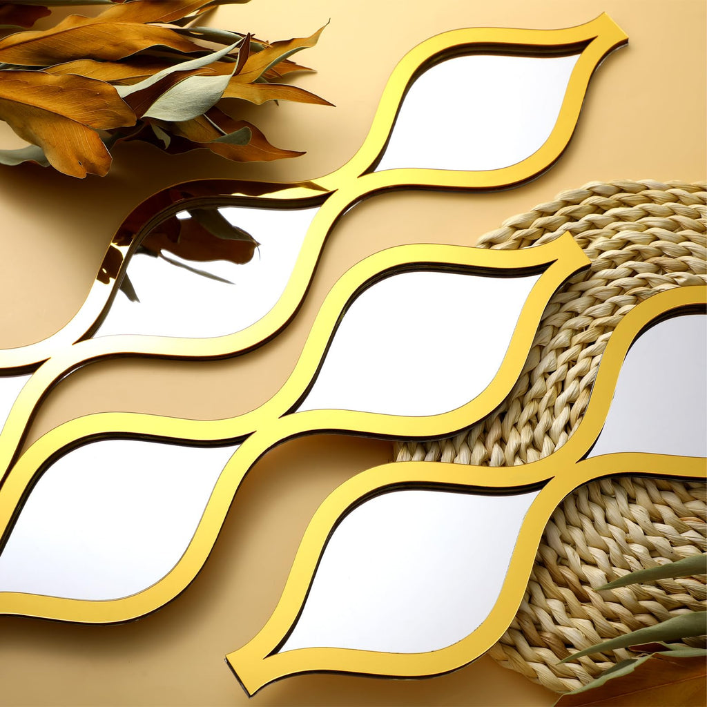 6 Pcs Acrylic Teardrop Mirror Wall Decor, Boho Wall Art, Gold Edge
