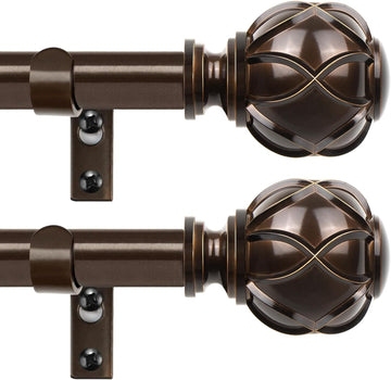 Curtain Rods for Windows 2 Pack, Bronze| 6/8" Diameter, 22lbs Weight Capacity, Decorative Adjustable