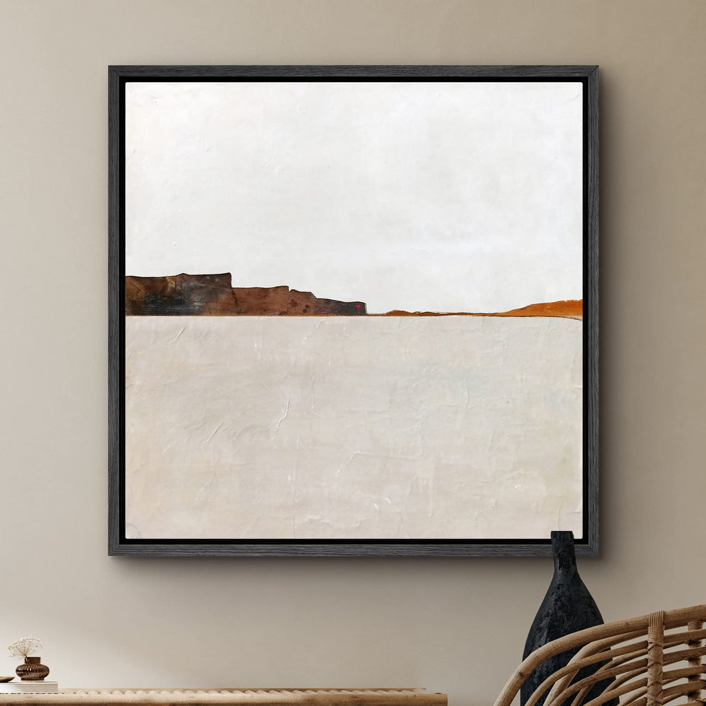 Framed Canvas Print Wall Art Brown Pastel Paint Stroke Landscape Abstract Shapes Illustration Modern Art Decorative