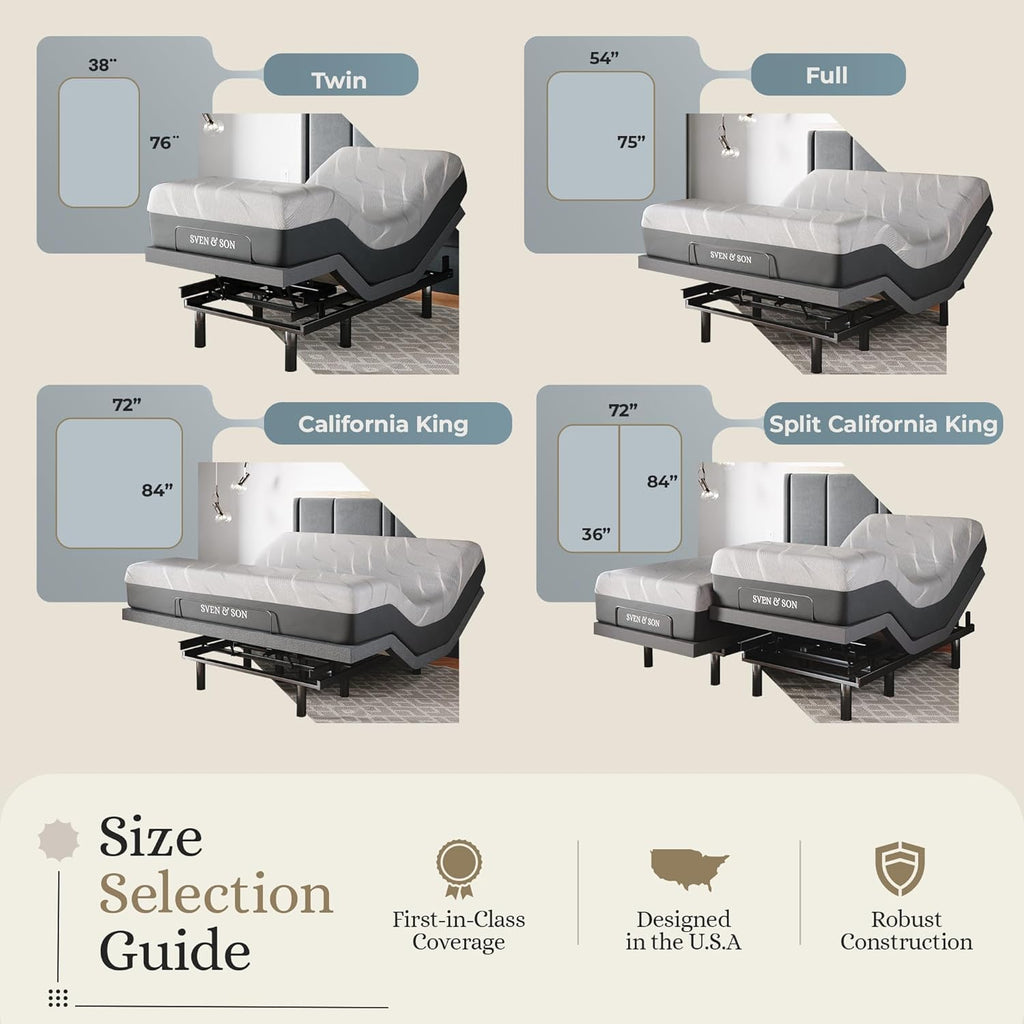 Classic Adjustable Bed Base, Head and Foot Lift, Massage, Under-Bed Lights, USB, Gel Memory, Zero Gravity Smart Frame
