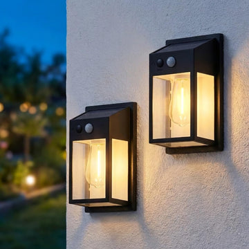 Solar Porch Lights Outdoor 2 Pack, Motion Sensor Solar Wall Lights with 3 Lighting Modes, Dusk to Dawn Waterproof