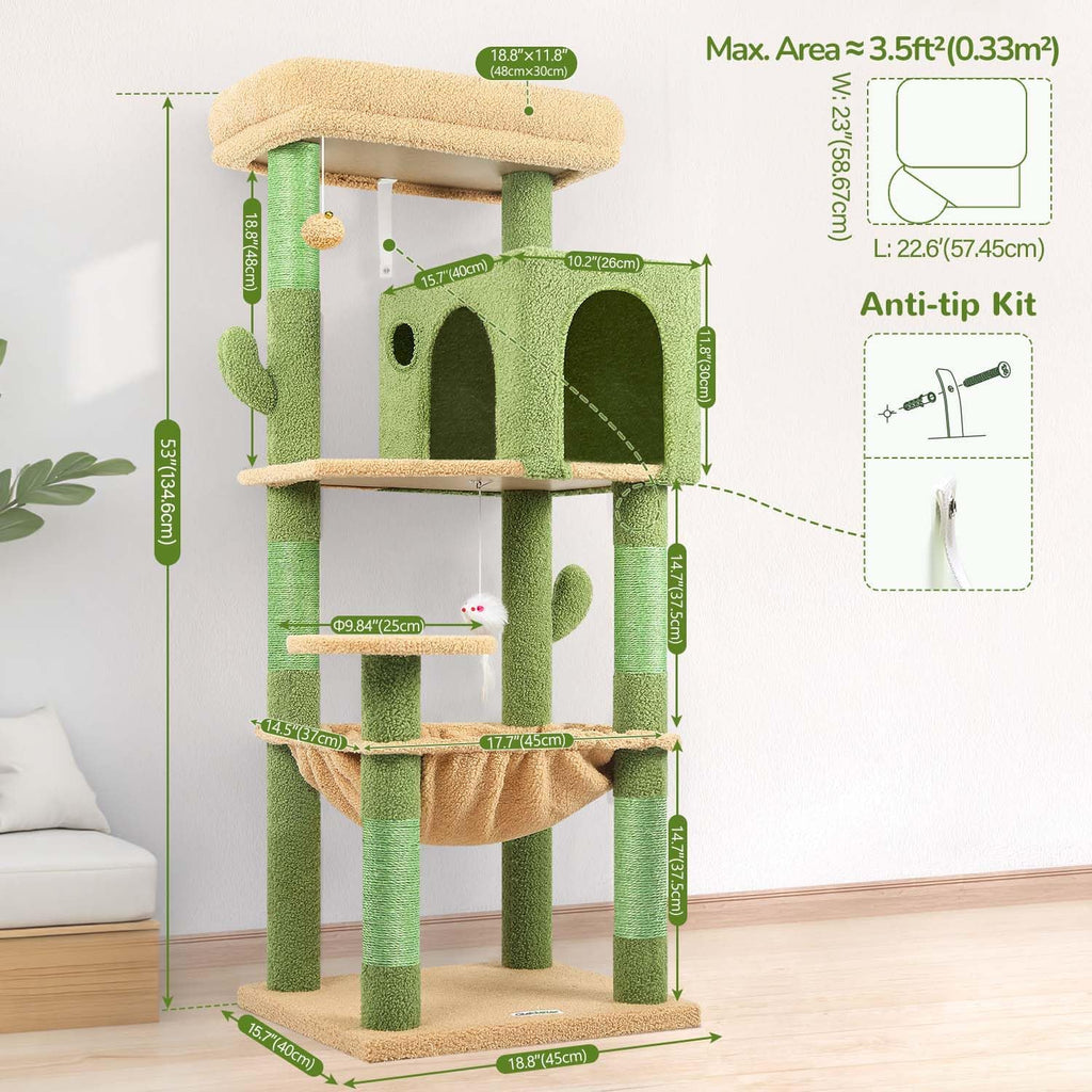 Cactus Cat Tree Tower with Scratching Post for Indoor Cats