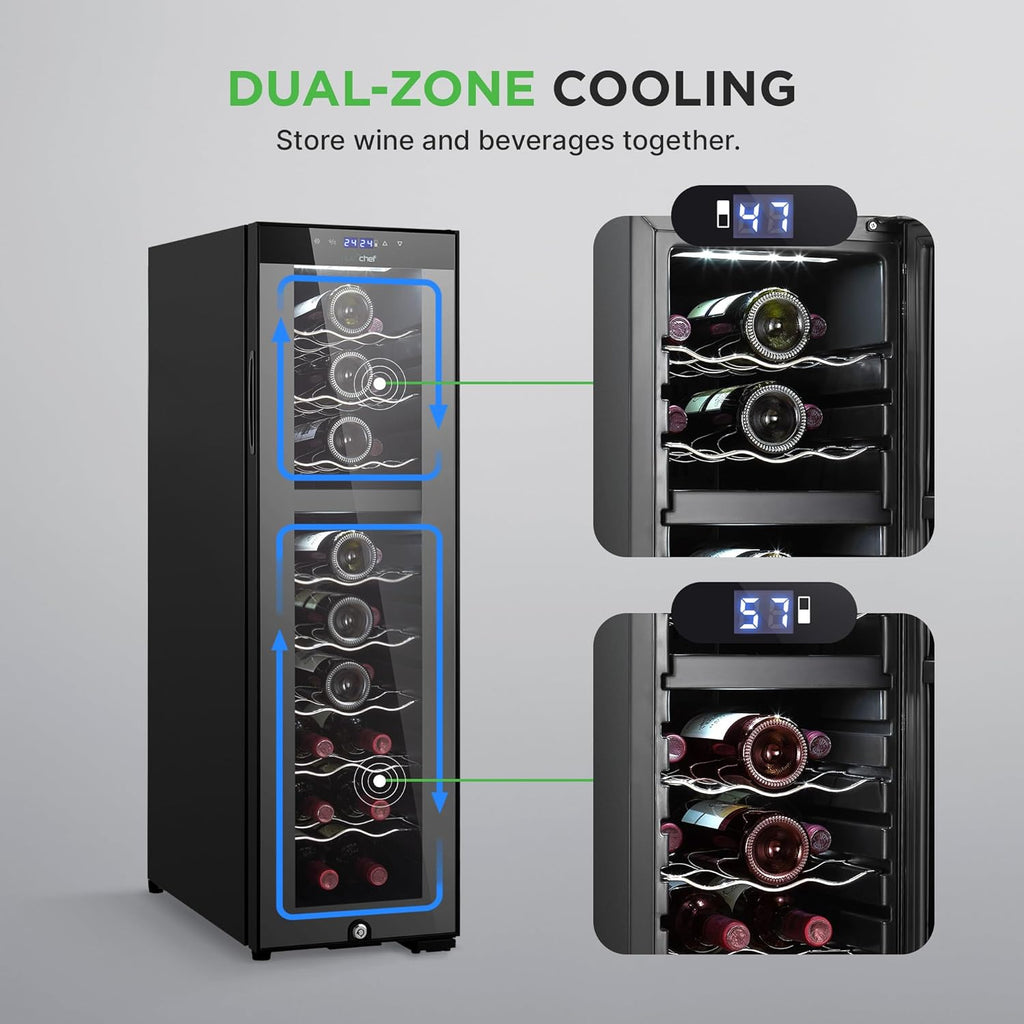 24 Bottle Wine Fridge | Dual Zone Wine Chiller | Adjustable Temperature 41°F to 