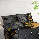 Grey and Black Comforter Set Queen IZE,7-Piece K and Q Printed Crown Couple Bed in a Bag,His Her Lover Comforter &