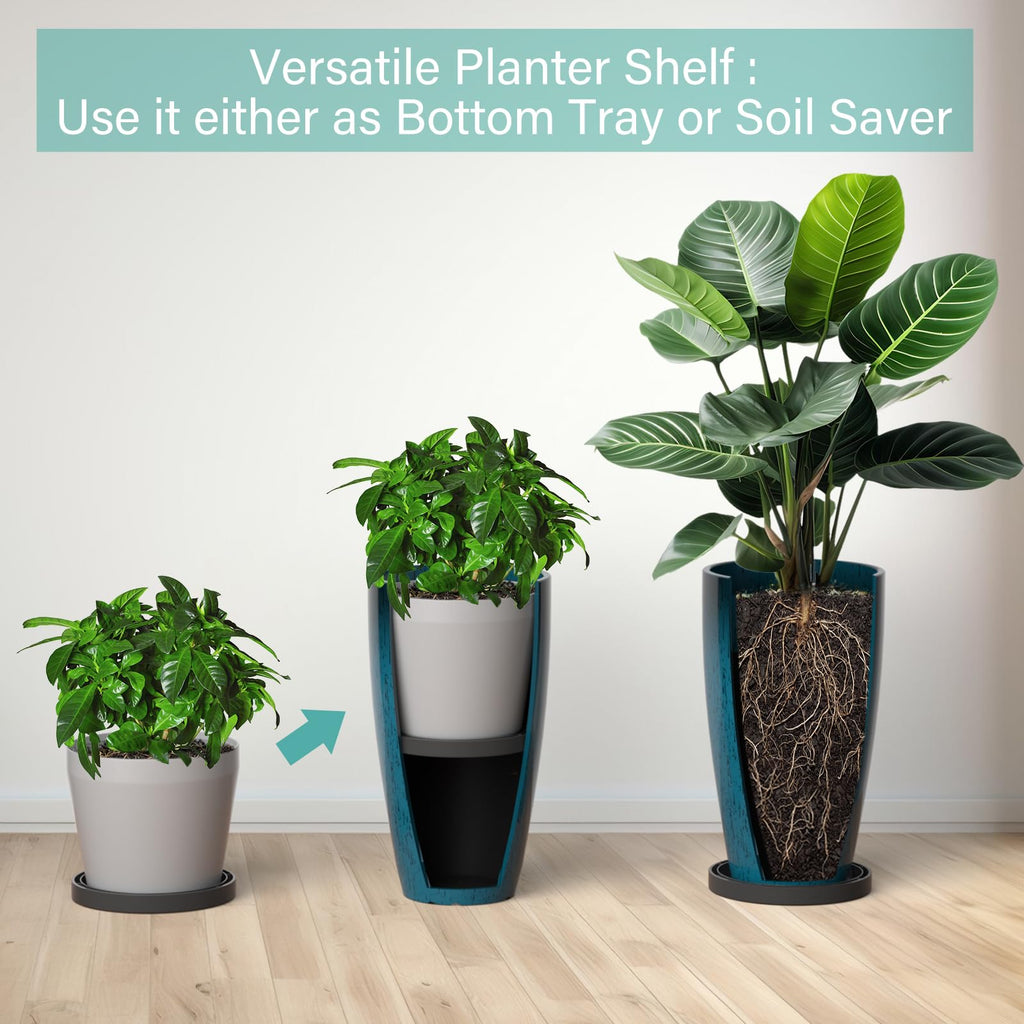 21 Inch Tall Plant Pots for Indoor & Outdoor Use Set of 2, Large Plastic Planters with Removable Tray for Outside