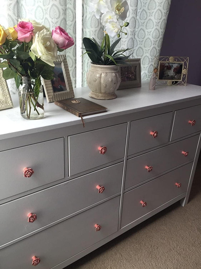 Knobs, 8Pcs Elegant Pink Rose Pulls Flower Ceramic Cabinet Knobs Cupboard Drawer Pull Handles + Scre.