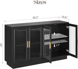 Sideboard Buffet Cabinet with Storage - 55.1" Wood Kitchen Cabinets with 4 Doors, Black Large Buffet Table
