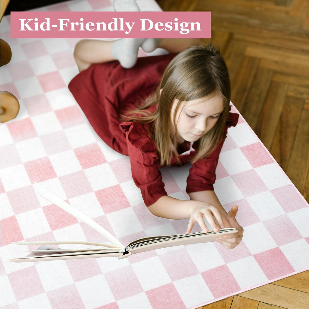 Pink Checkered Rug Aesthetic Nursery Decor