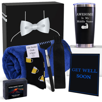 Get Well Soon Gift Basket Men - Get Well Gifts for Men After Surgery, Recovery Care Package for Him, Thoughtful Feel