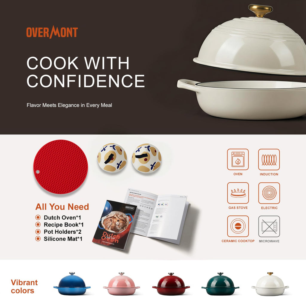 Enameled Cast Iron Dutch Oven, 6QT Bread Oven with Dome Lid Recipe