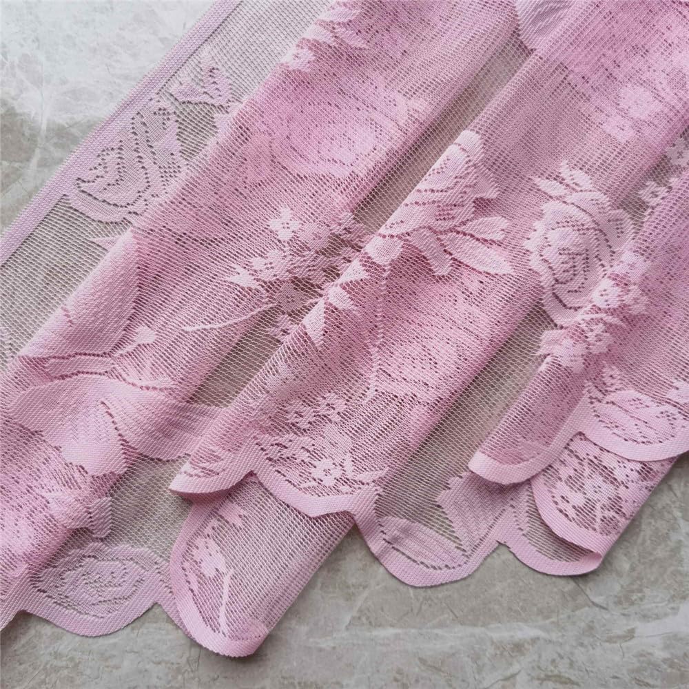 2 Panels Pink Butterfly Embroidery Arched Lace Sheer Curtain Valance