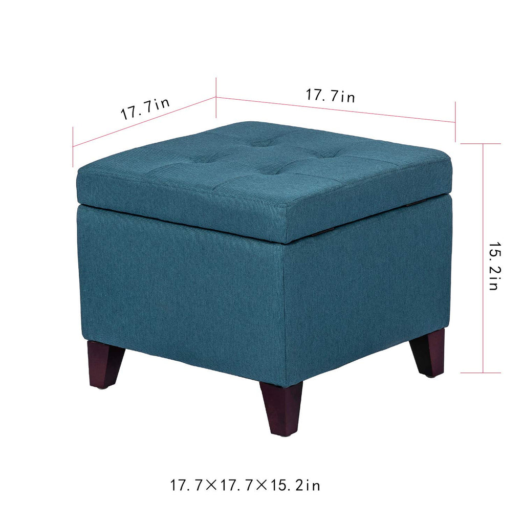 Square Fabric Storage Ottoman with Tufted Flip Top, 18x18x15