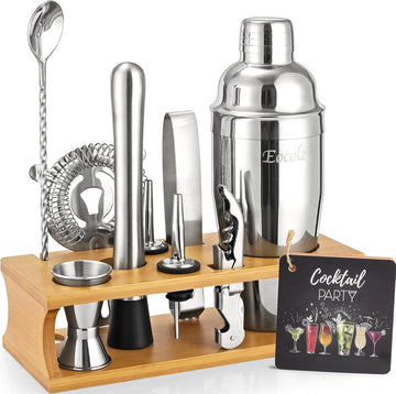 Bartender Kit Cocktail Shaker Set with Stand Bar Tool Bar Set for Drink Mixing Home Bartending Kit 11-Piece Bar Cart - Set of 11