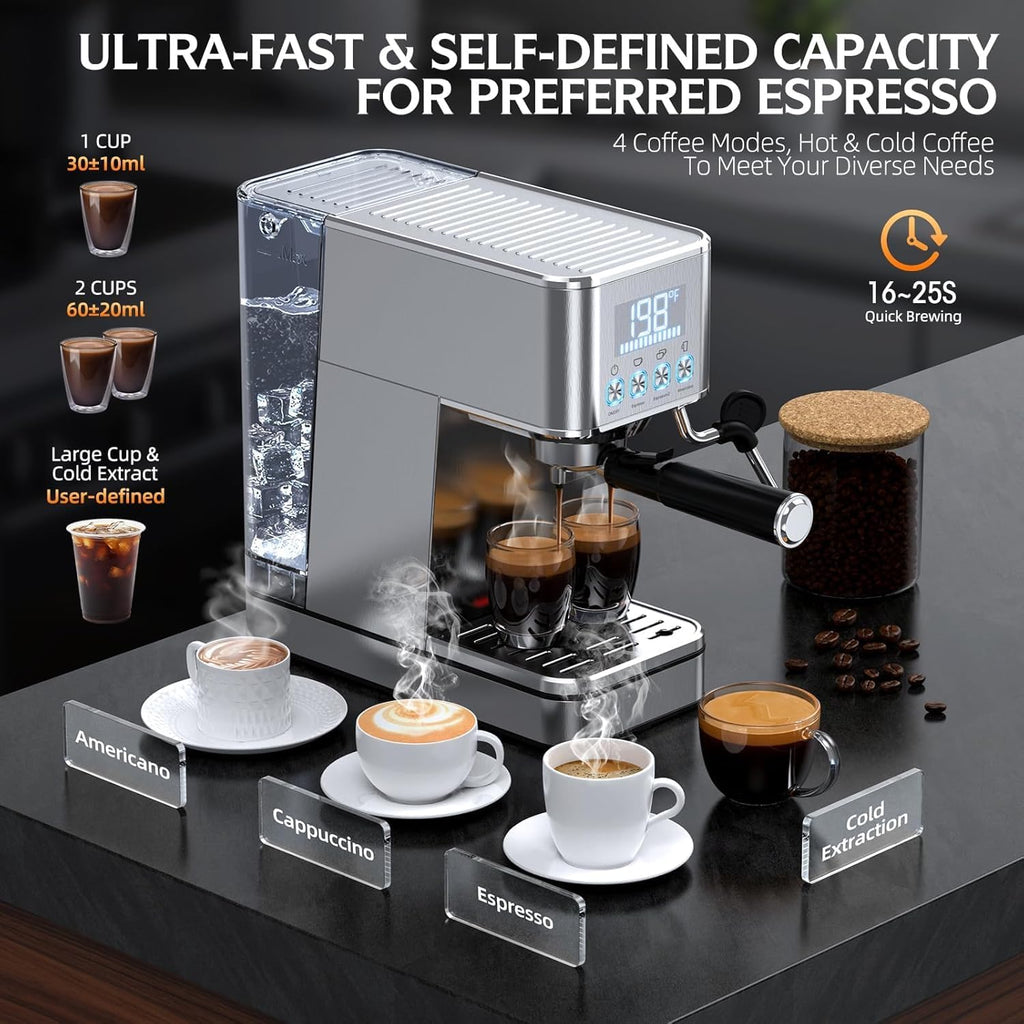 20BAR Espresso Machine, Cold Brew, Stainless Steel ,Silver