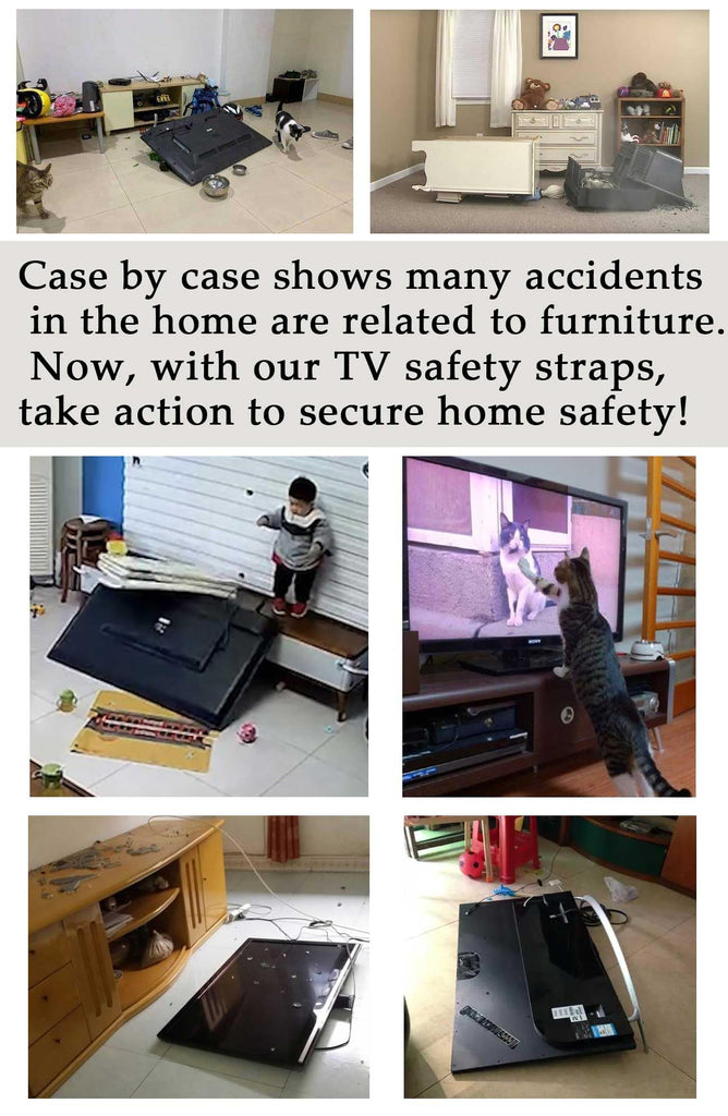 6 Pack Adjustable TV Safety Straps, No-Drill Adhesive Anti-Tip Furniture Anchors for Baby Proofing, Flat Screens Fix