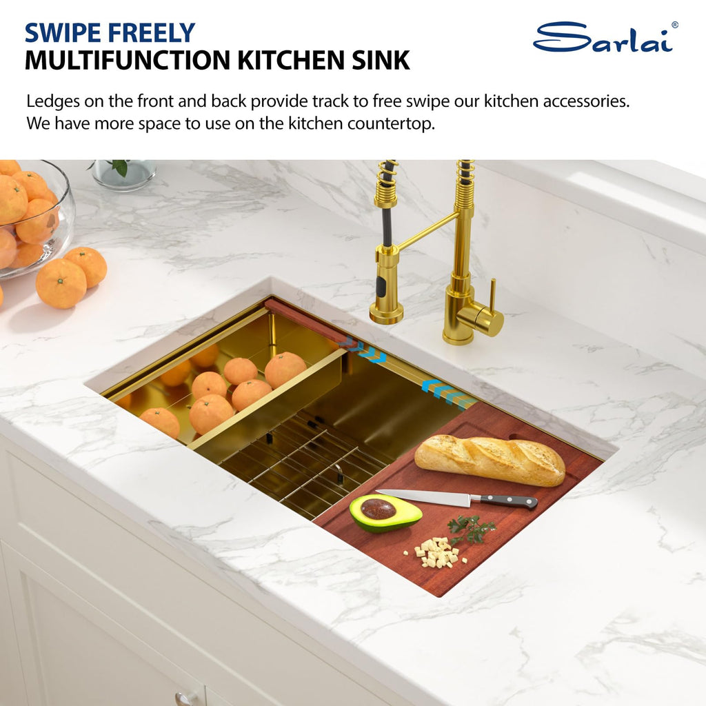 30 Inch Gold Undermount Kitchen Sink 30" x18" Gold Sinks Workstation