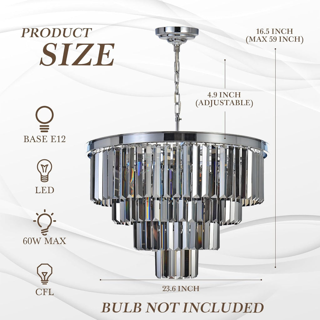 Inspired Odeon Style Chrome Smoke Crystal 4-Tier Modern Chandelier W23.6" - A107-B07QCSV5JX