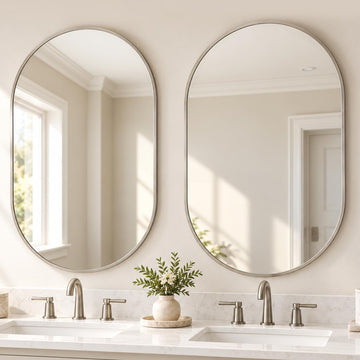 2-Pack 20x30 Inch Pill Shaped Bathroom Mirrors, Brushed Nickel