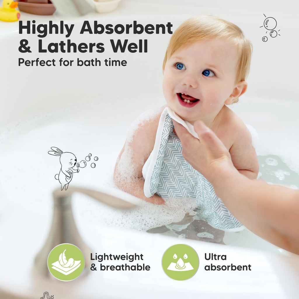 6-Pack Cotton Baby Washcloths for Newborn, Organic Cotton Muslin (Nordic)