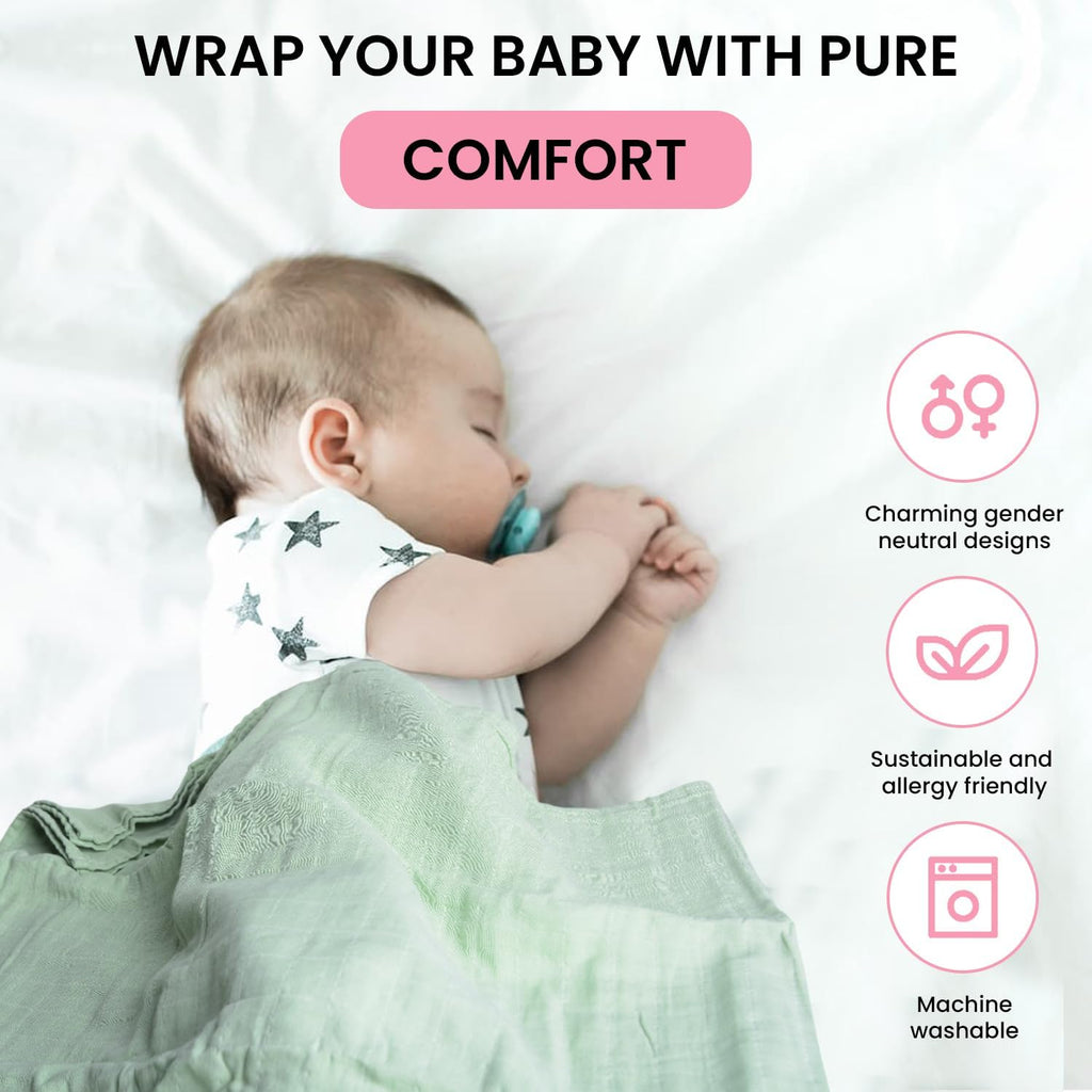 Muslin Swaddle Blankets, 100% Organic Cotton, Baby Wrap for Boys and Girls, Soft Breathable and Skin-Friendly