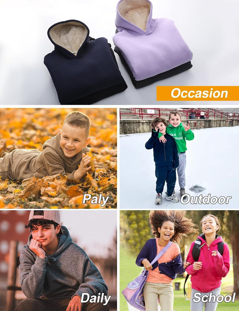 Kids Sherpa Lined Fleece Hoodie Warm Pullover Sweatshirt Sweater