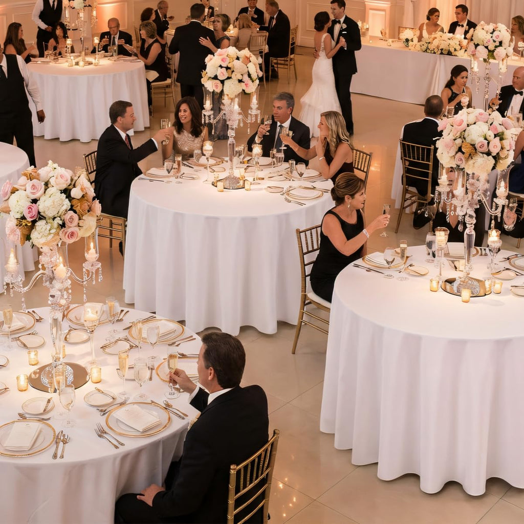 120 Inch White Round Tablecloth for 48"-96" Table, 12 Pack