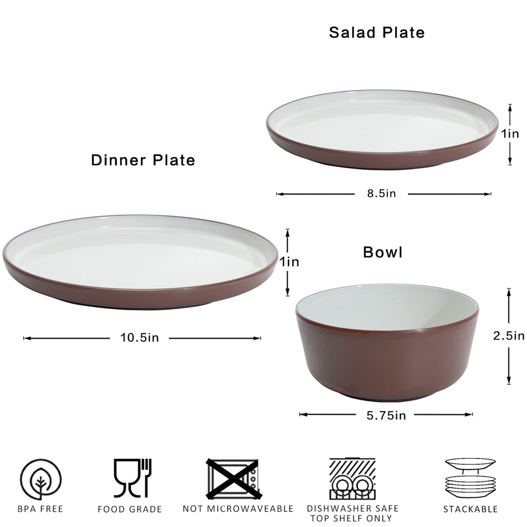 Fall Melamine Dishes Dinnerware Sets, 12-Piece Modern Plates and Bowls Set