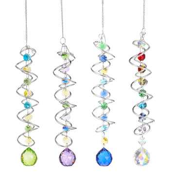 Set of 4 Crystal Sun Catcher for Window Hanging Double-Spiral Gazing Ball Spiral Tail Rainbow Maker Wind Spinners