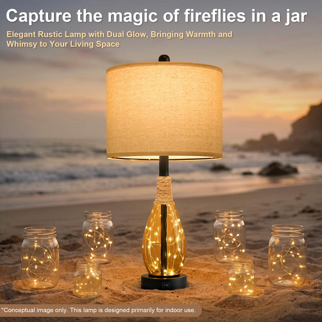 23" Table Lamps Set of 2 Bedside Lamps for Night Stands Bedroom Lamps Farmhouse Rattan Boho Lamp Glass Nightlight End