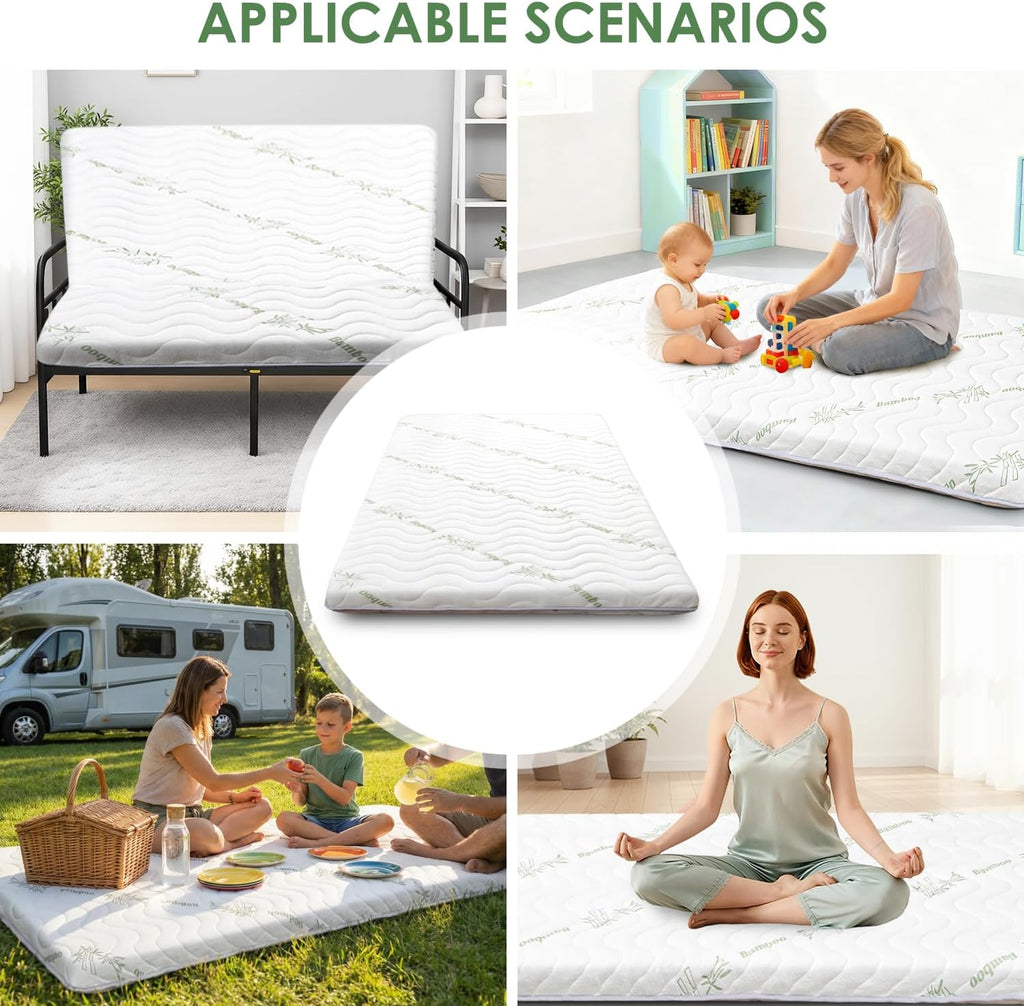 Japanese Floor Futon Mattress, 3.5" Thick Viscose Derived from Bamboo