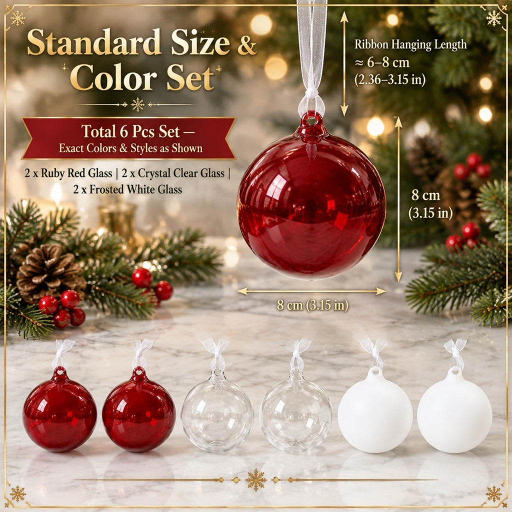 6 Pcs 3.15 Inch Red Christmas Hand Blown Glass Ball Ornaments