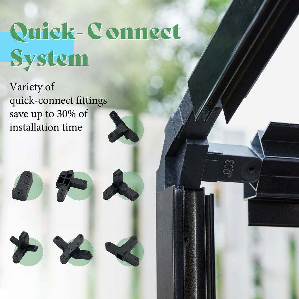 8x12x7FT Polycarbonate Greenhouse, Walk in Greenhouse with Quick-Connect System, Green House with 4 Vent Windows and