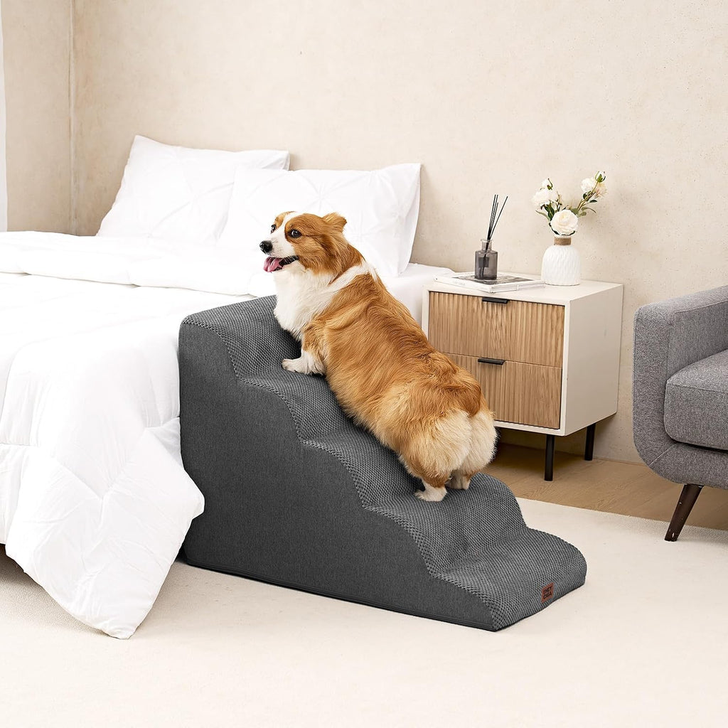 Extra Wide Dog Stairs for Large Dogs, 24.4" H Pet Step, Grey