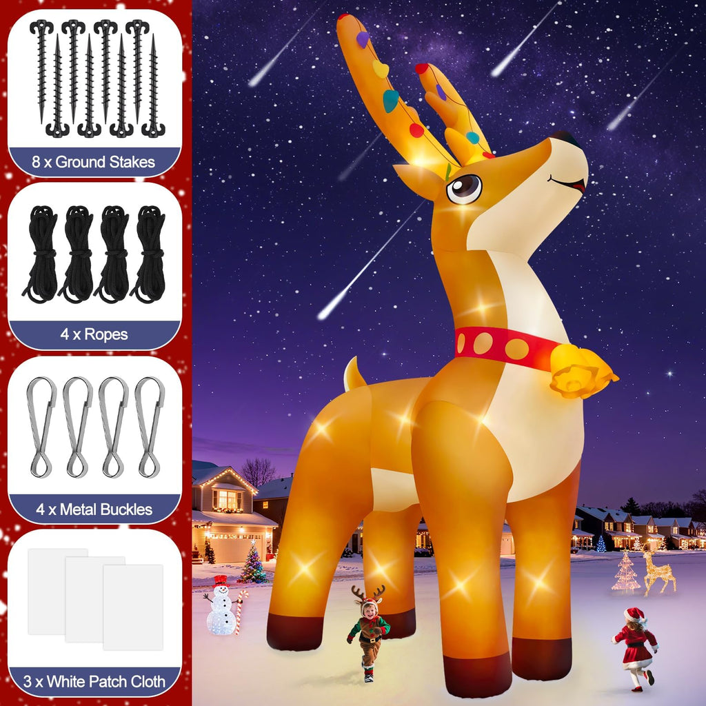 20FT Christmas Inflatable Elk with LED Light, Giant Xmas Elk with Bell Inflatables Christmas Blow Up Yard Outdoor